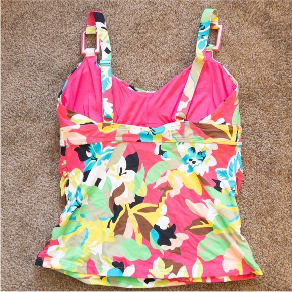 Anne Cole Floral Printed Easy Ring Tri Tankini Bathing Suit Top - Picture 3 of 5